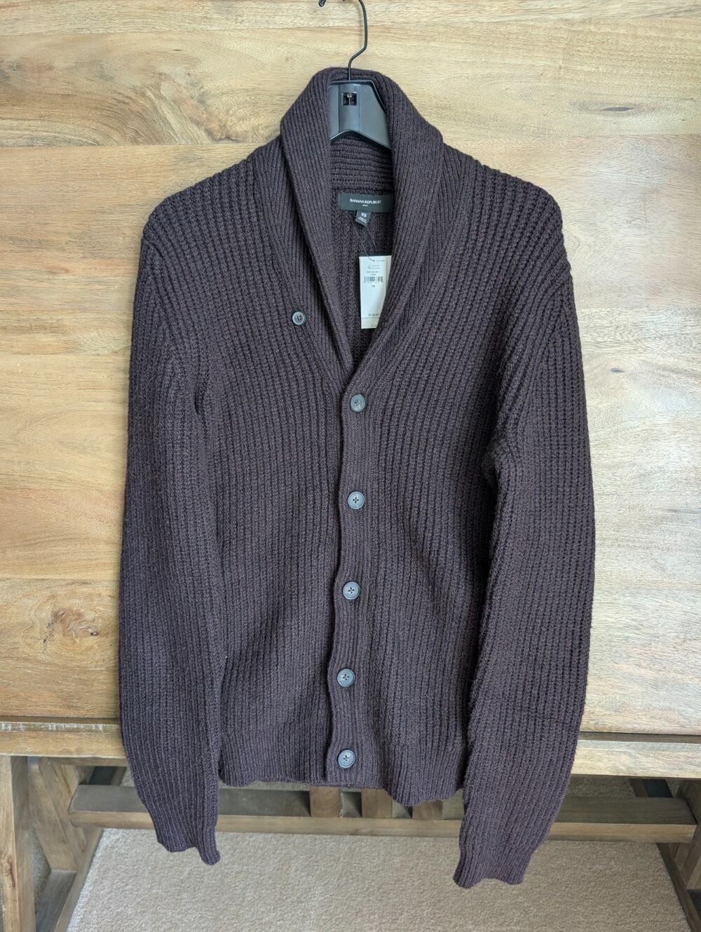 Banana Republic Shawl Collar Cardigan Womens XS Burgundy Cotton Blend NWT